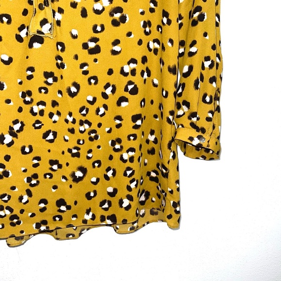 Zara Basic Mustard Yellow & Black Leopard Print Ruffle Blouse Medium Women’s - Picture 4 of 11